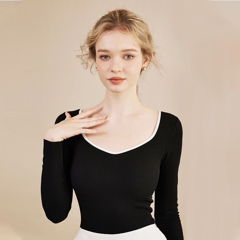 方领德绒保暖内衣女士上衣低领秋衣无痕发热可外穿打底衣冬季长袖