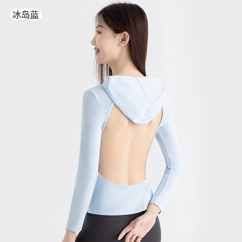 三伏天晒背专用衣服女夏2026新款纯棉带胸垫一体连帽遮阳长袖上衣