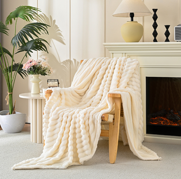 Rabbit plush multi-functional blanket thickened warm blanket office nap blanket sofa blanket
