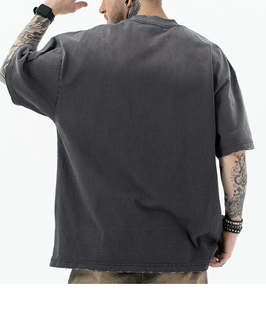 Lanhai men's 2025 spring and summer new fashion brand erd High Street washed gradient old oversize short sleeve t-shirt for men