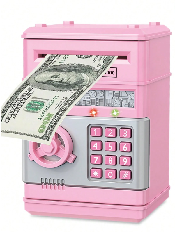 Large-capacity electric piggy bank, children's coin storage box with automatic coin rolling function, analog sound effect, fingerprint and password unlock, student gifts, random accessories (excluding batteries)