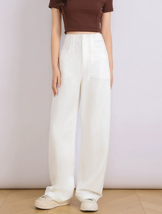 Soft waxy cotton and linen narrow wide-leg pants women's spring and summer thin high waist slimming casual straight-leg long pants