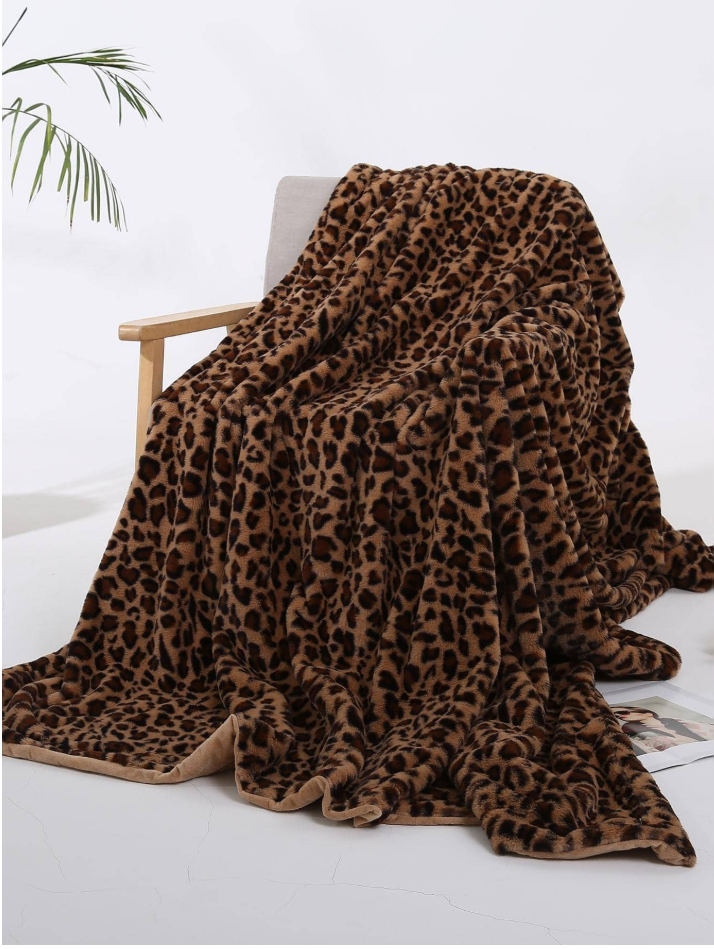 1 piece of leopard print artificial fur double-layer warm blanket, soft and smooth imitation animal fur, double-sided plush Throw blanket, suitable for family, living room, bedroom, sofa, Four Seasons universal multi-functional bedspread, improve your quality of life