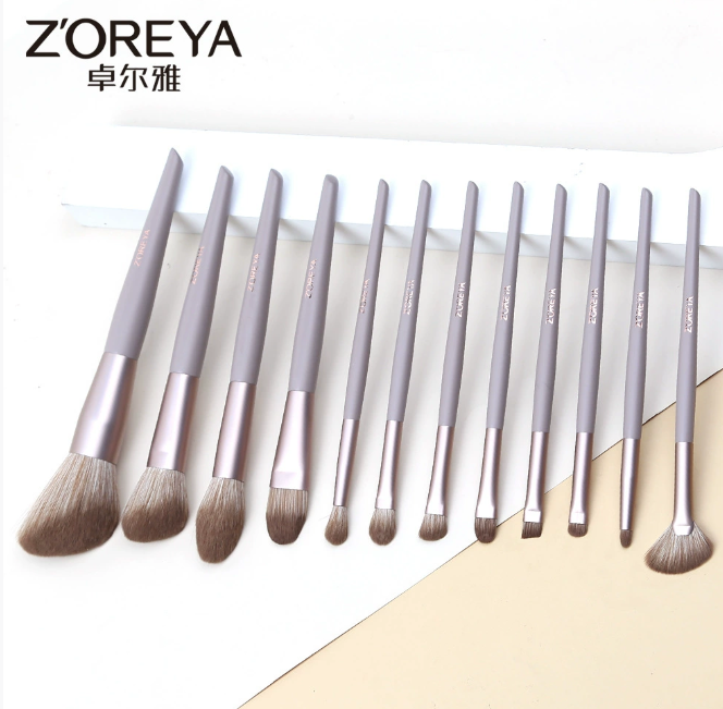 Makeup Brush Set full set of 12 milk coffee color foundation brush eye shadow brush lip brush oblique cut pointed tail beauty tool set