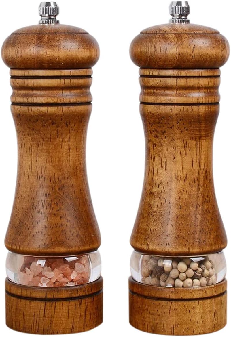 2 pieces of wood pepper grinding machine, salt and wood pepper grinding machine set with ceramic grinding core, adjustable thickness, manual Wood pepper grinding set