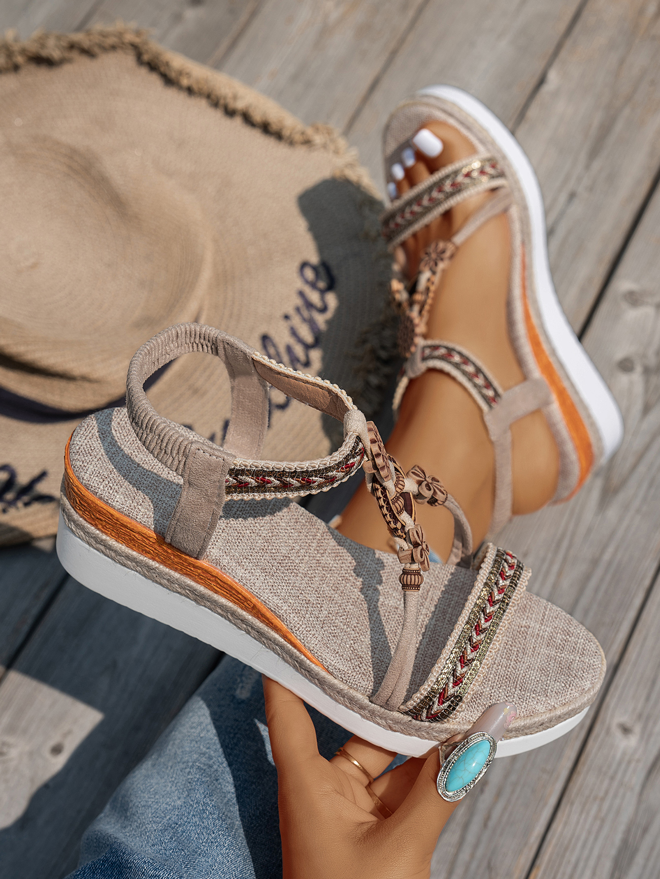 Summer ethnic style floral wedge sandals