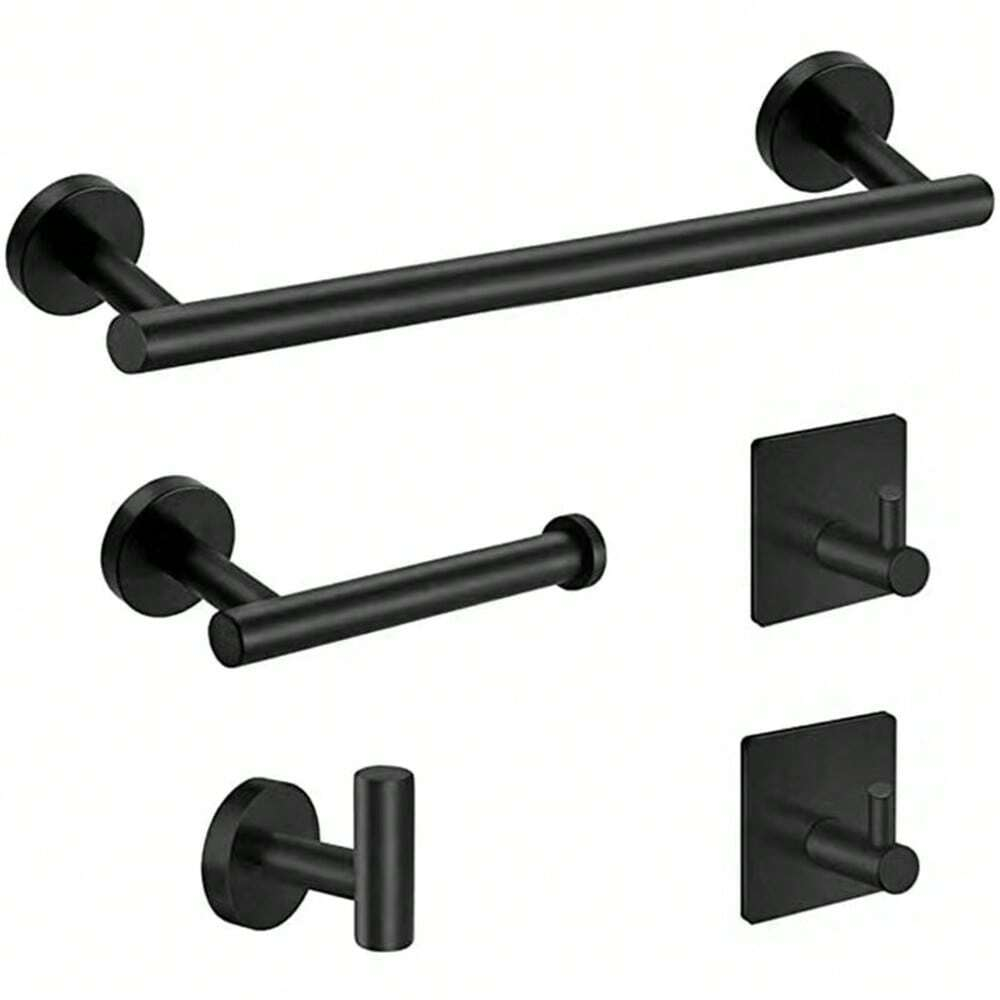 5-piece set of bathroom hardware accessories, stainless steel round wall-mounted, including 1 towel bar, 1 roll paper rack, 3 bathrobe hooks, bathroom accessories set