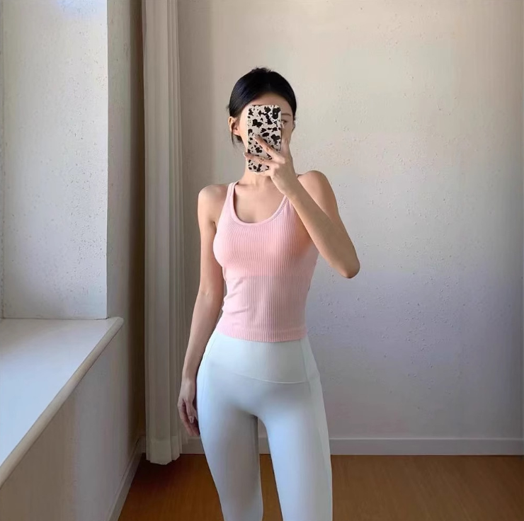 工字背心女短款带胸垫健身瑜伽背心速干外穿运动内衣