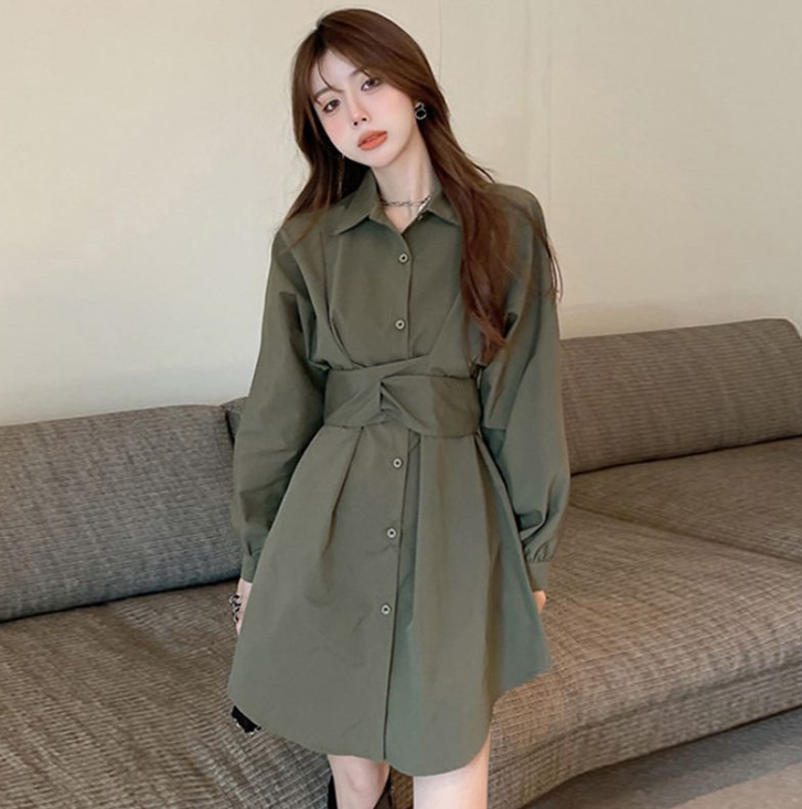 春秋女装2026年新款穿搭法式长袖收腰衬衫连衣裙休闲修身洋气裙子