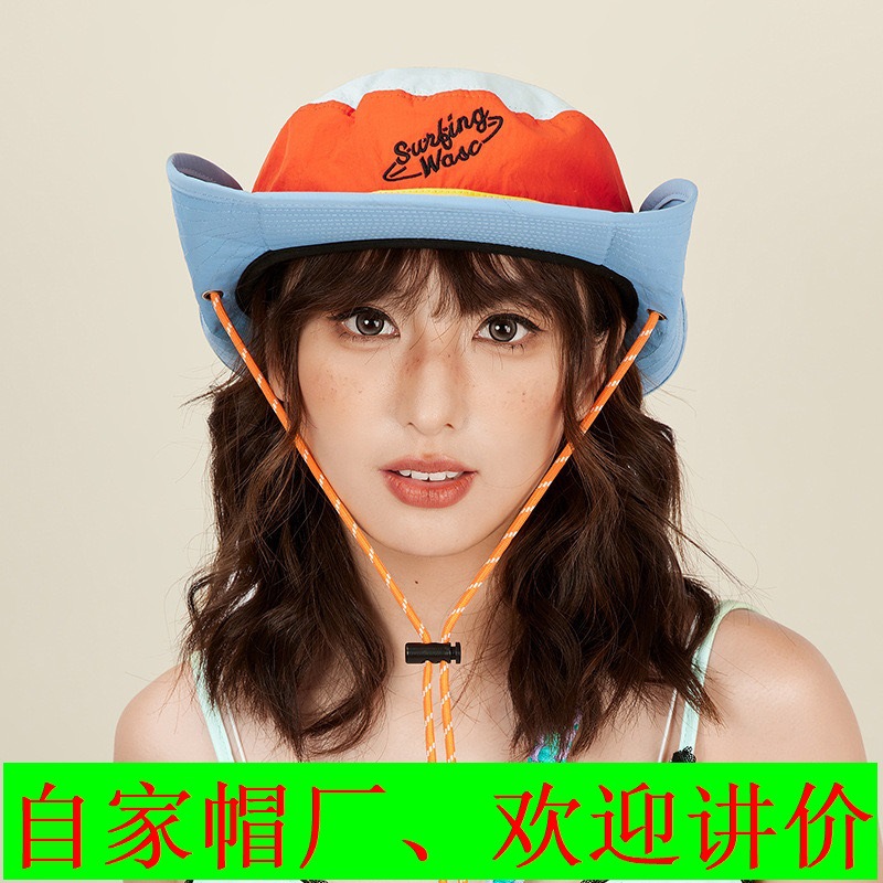 帽子女男新款2026网红爬山拼色渔夫帽拼布夏户外潮外贸跨境亚马逊