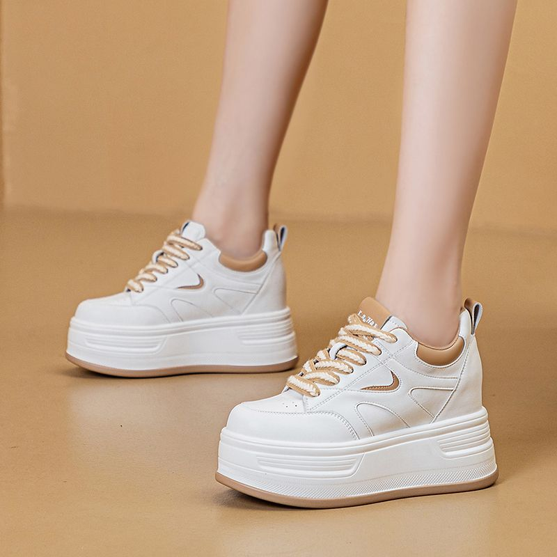Muffin white shoes women's thick bottom 2026 spring new muffin bottom lightweight Internet Celebrity All-match high-rise sports casual shoes
