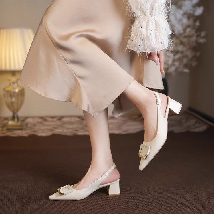 Early Spring, 2026 new bag toe sandals women's fairy style all-Match pointed thick heel shoes soft leather high heels