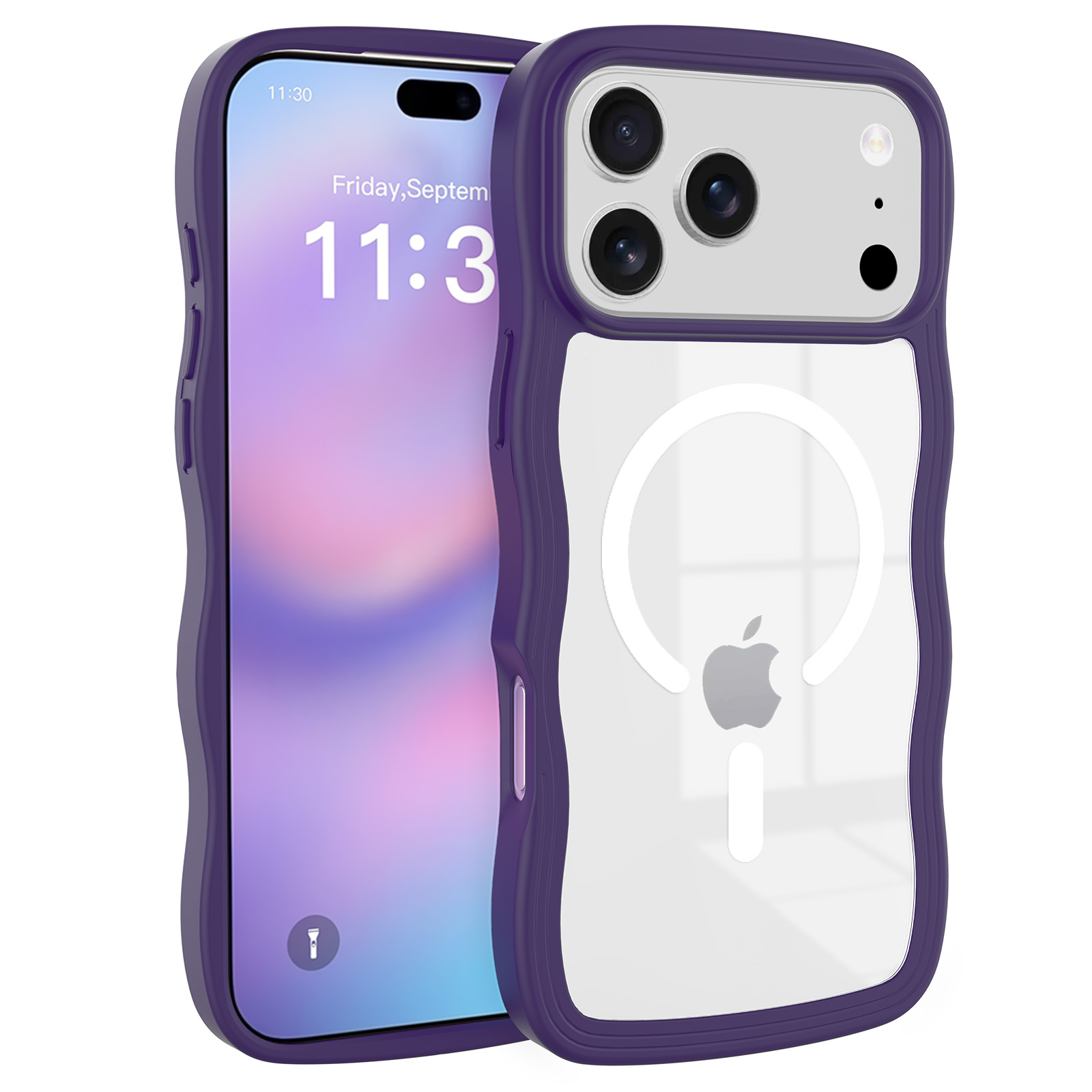 iPhone 17 Pro Max 波浪纹磁吸手机壳，大孔曲边磁吸壳 ，PC+TPU材质，耐刮耐磨 ，多色简约手机保护套。