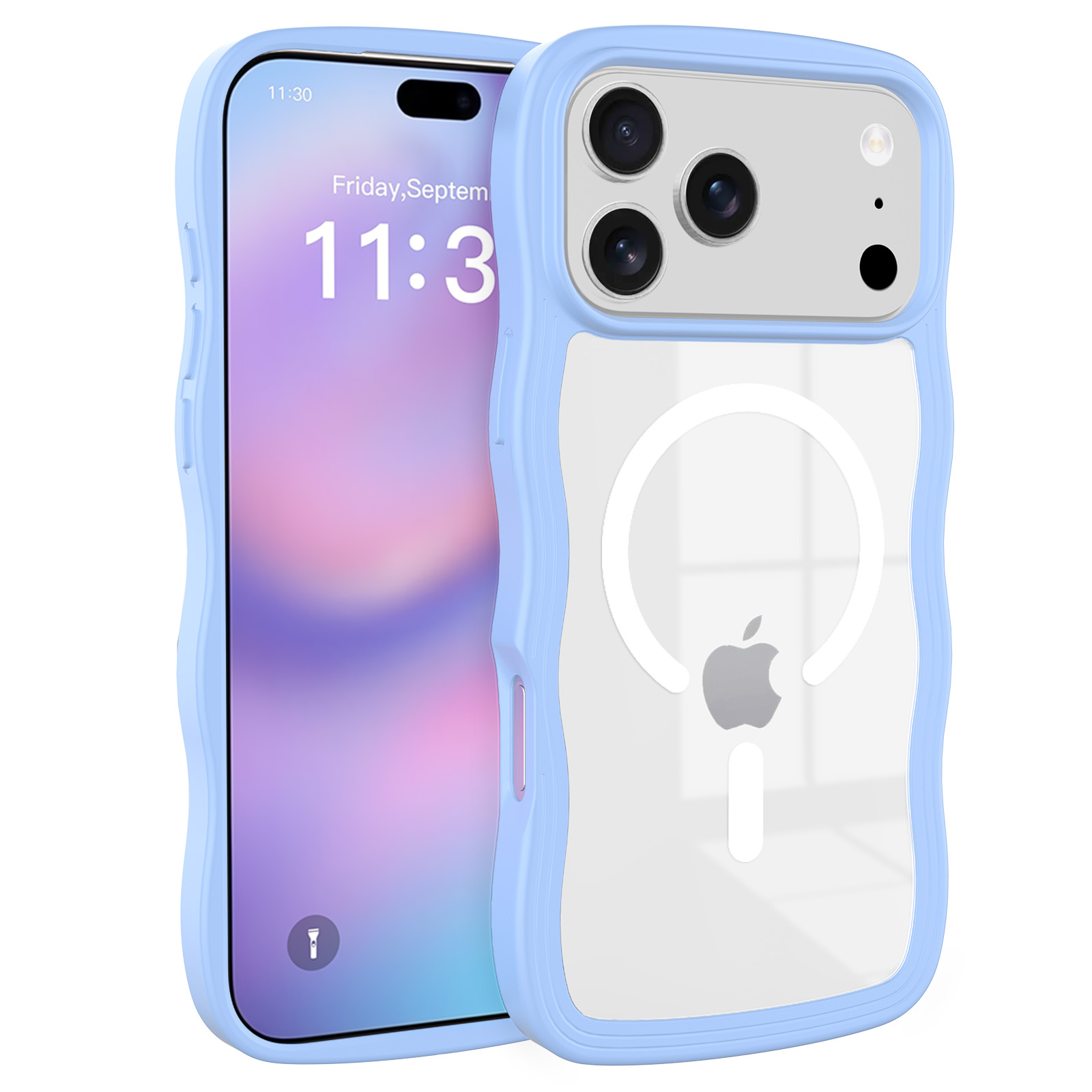 iPhone 17 Pro Max 波浪纹磁吸手机壳，大孔曲边磁吸壳 ，PC+TPU材质，耐刮耐磨 ，多色简约手机保护套。
