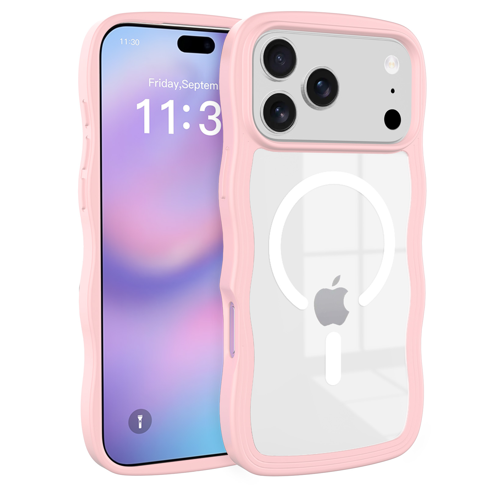 iPhone 17 Pro Max 波浪纹磁吸手机壳，大孔曲边磁吸壳 ，PC+TPU材质，耐刮耐磨 ，多色简约手机保护套。