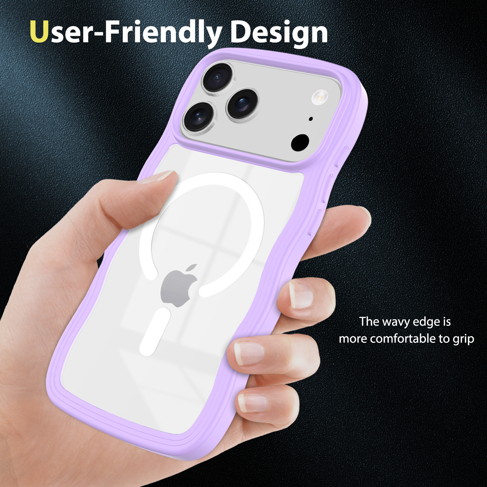 iPhone 17 Pro Max 波浪纹磁吸手机壳，大孔曲边磁吸壳 ，PC+TPU材质，耐刮耐磨 ，多色简约手机保护套。