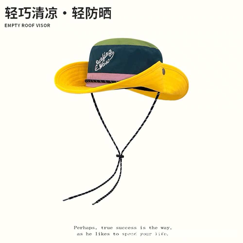 帽子女男新款2026网红爬山拼色渔夫帽拼布夏户外潮外贸跨境亚马逊