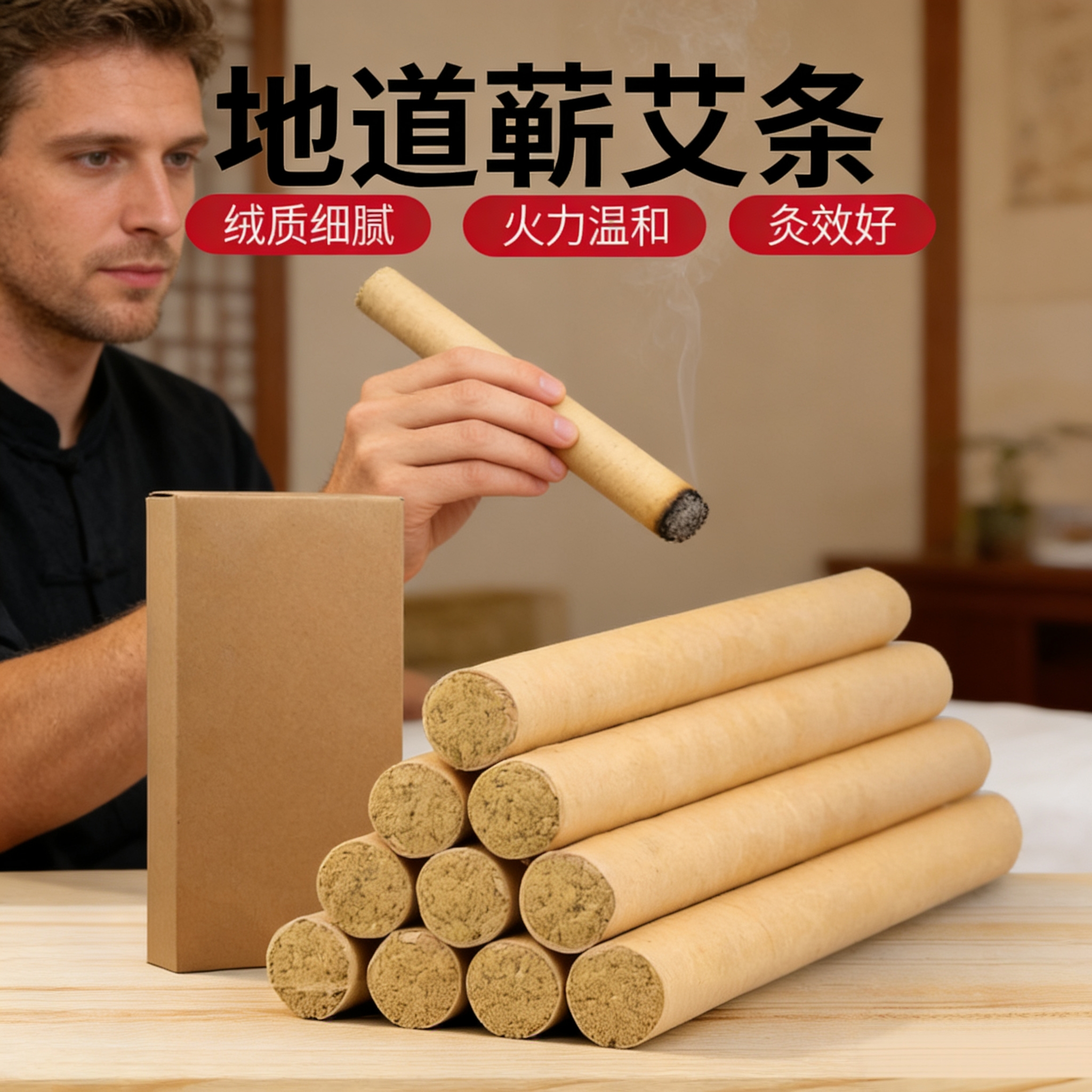 10 rolls of hand-made mild moxibustion stick, natural moxibustion stick, used for waist, neck, knee and back acupoint care, moxa stick, 10 PCs/box, moxa velvet ratio 15:1, dedicated for home use, moxibustion Hall, health care Hall.
