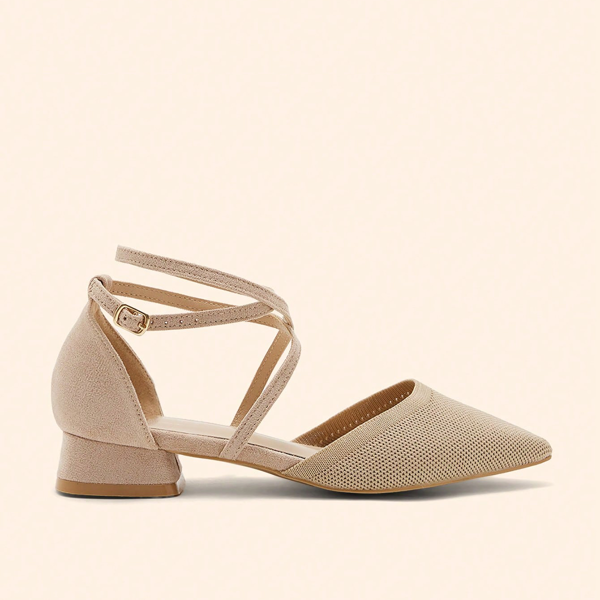 New pointed thick-heeled sandals women's shoes with wrapped toe mid-heel shoes gentle style nude color commuter women's shoes