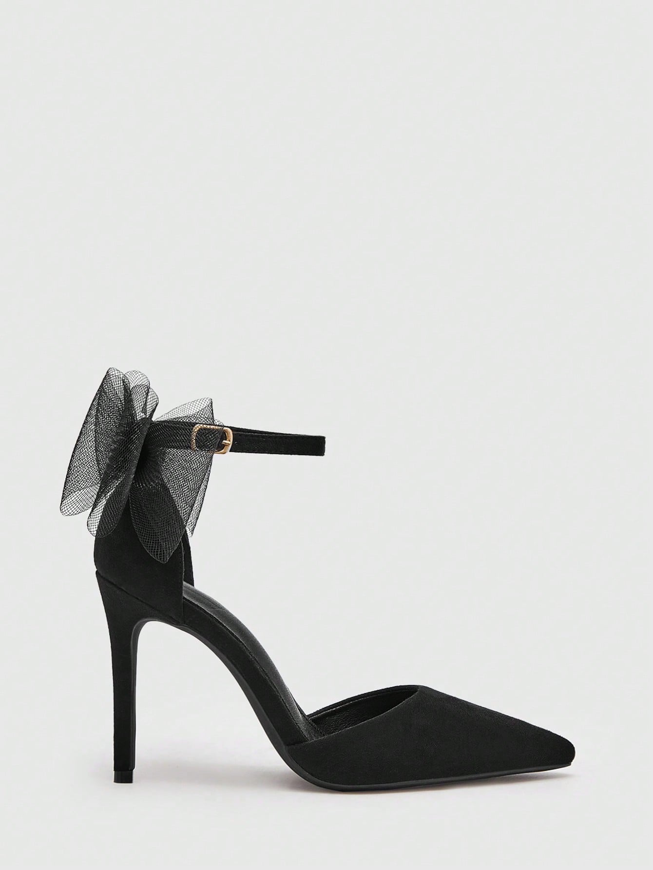 2026夏季新款凉鞋女鞋网纱后蝴蝶结尖头细跟高跟性感沙丁白色单鞋