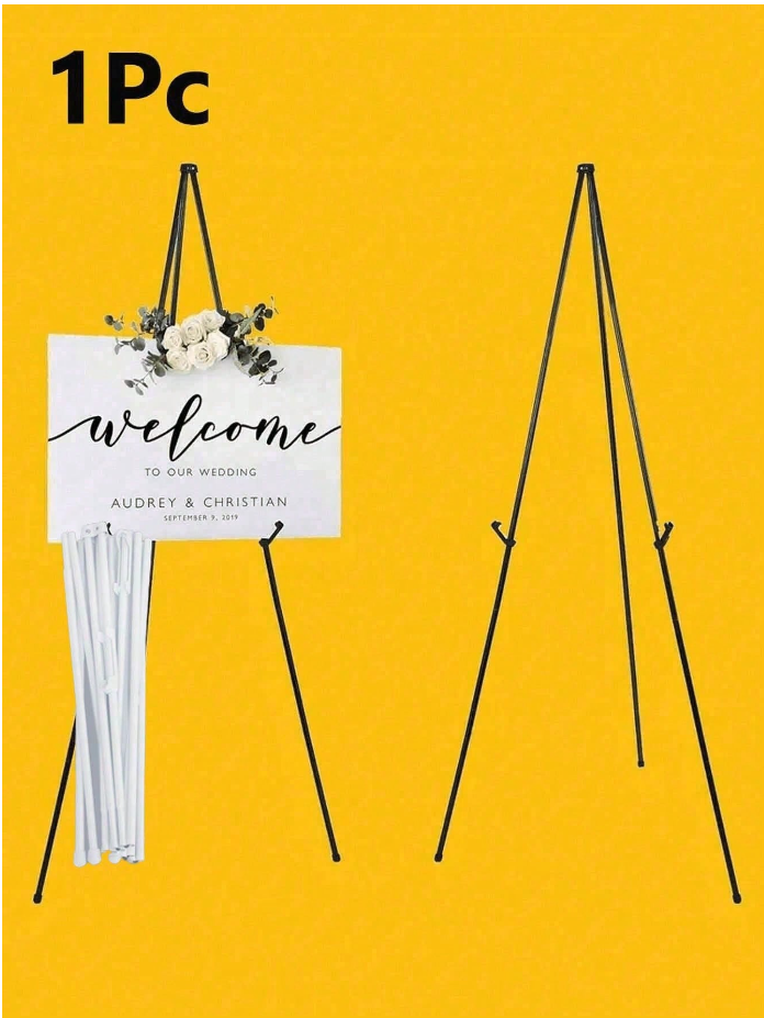 One 63-inch wedding greeting card easel, foldable floor-to-ceiling easel, wedding card and welcome card black three-legged easel, large lifting metal painting three-legged easel with black base, Easter gifts, suitable for wedding banners and poster supports, metal three-legged desktop easel