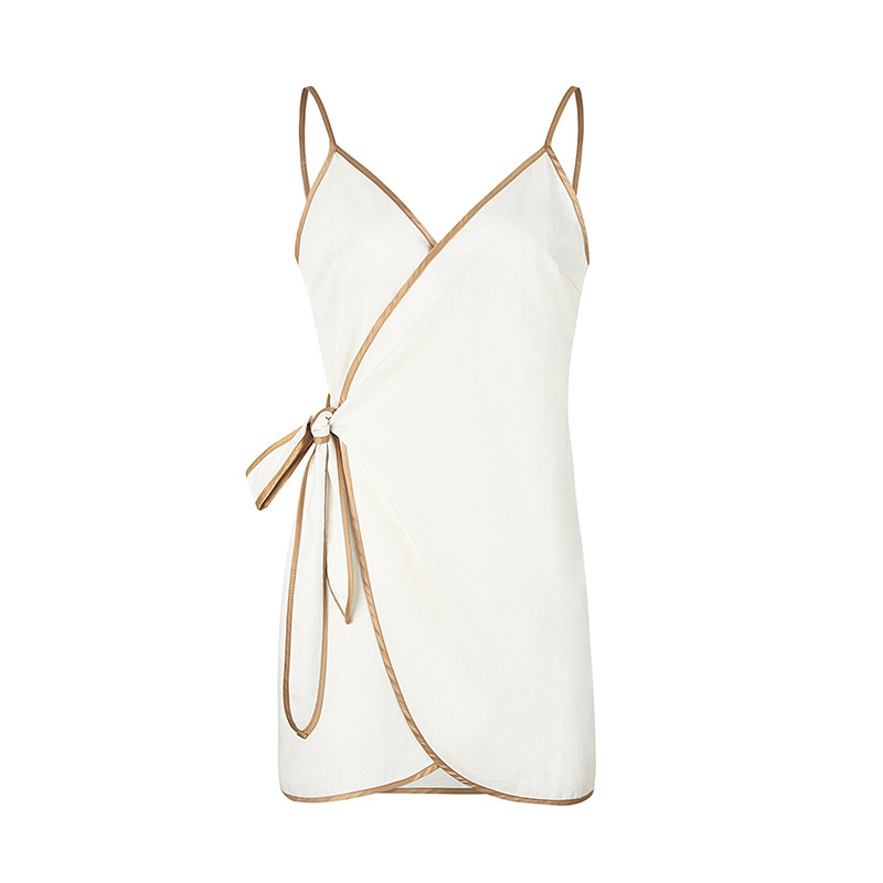 Amazon ebay AliExpress cross-border V-neck contrast color sling holiday beach cross strap solid color skirt