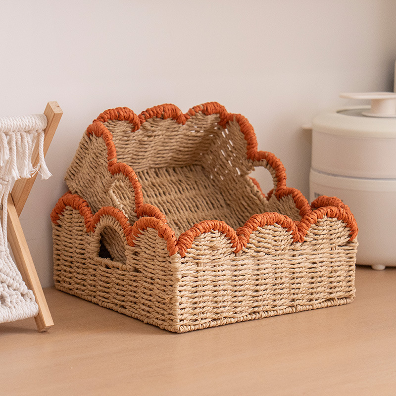 Japanese-style storage basket woven sundries storage box rattan clothes storage basket tea table desktop handmade snack storage box