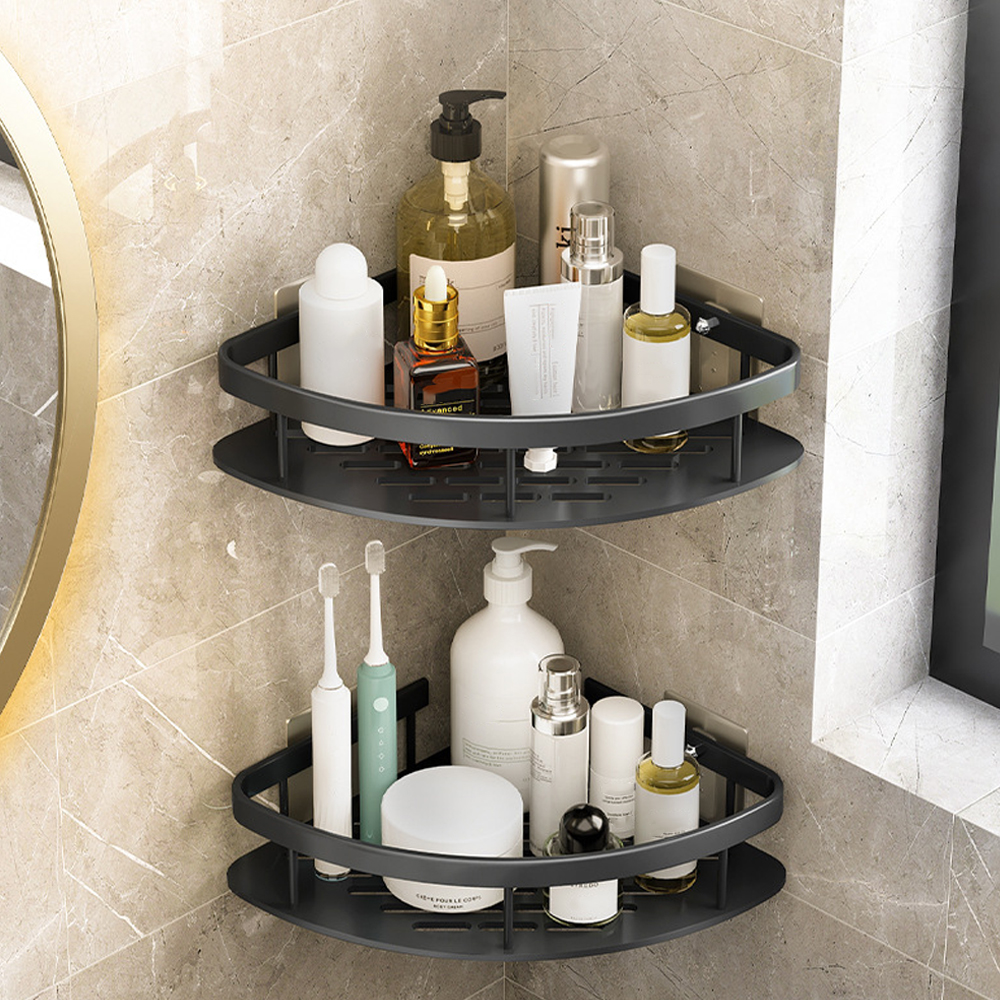 2pcs Shower Organizers, Adhesive Shower Caddy Corner, Bathroom Organizers and Storage, No Drilling Bathroom Corner Shelf, Wall-Mounted Bathroom Corner Shelves, Bathroom Shower Shelves for Home Kitchen