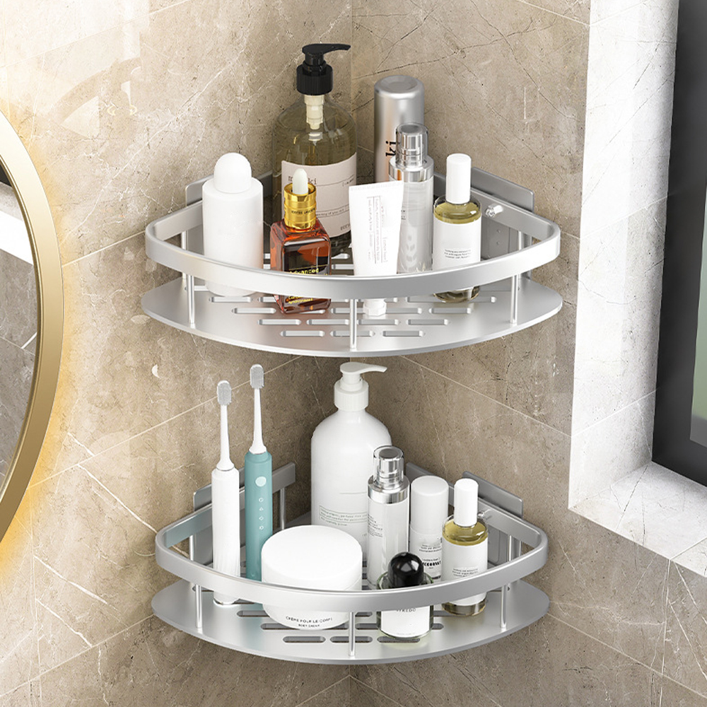 2pcs Shower Organizers, Adhesive Shower Caddy Corner, Bathroom Organizers and Storage, No Drilling Bathroom Corner Shelf, Wall-Mounted Bathroom Corner Shelves, Bathroom Shower Shelves for Home Kitchen