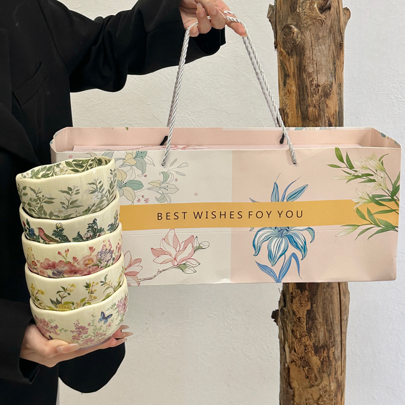 Colorful ceramic rice bowl set 2025 new high-value meal bowl personal tableware with hand gift