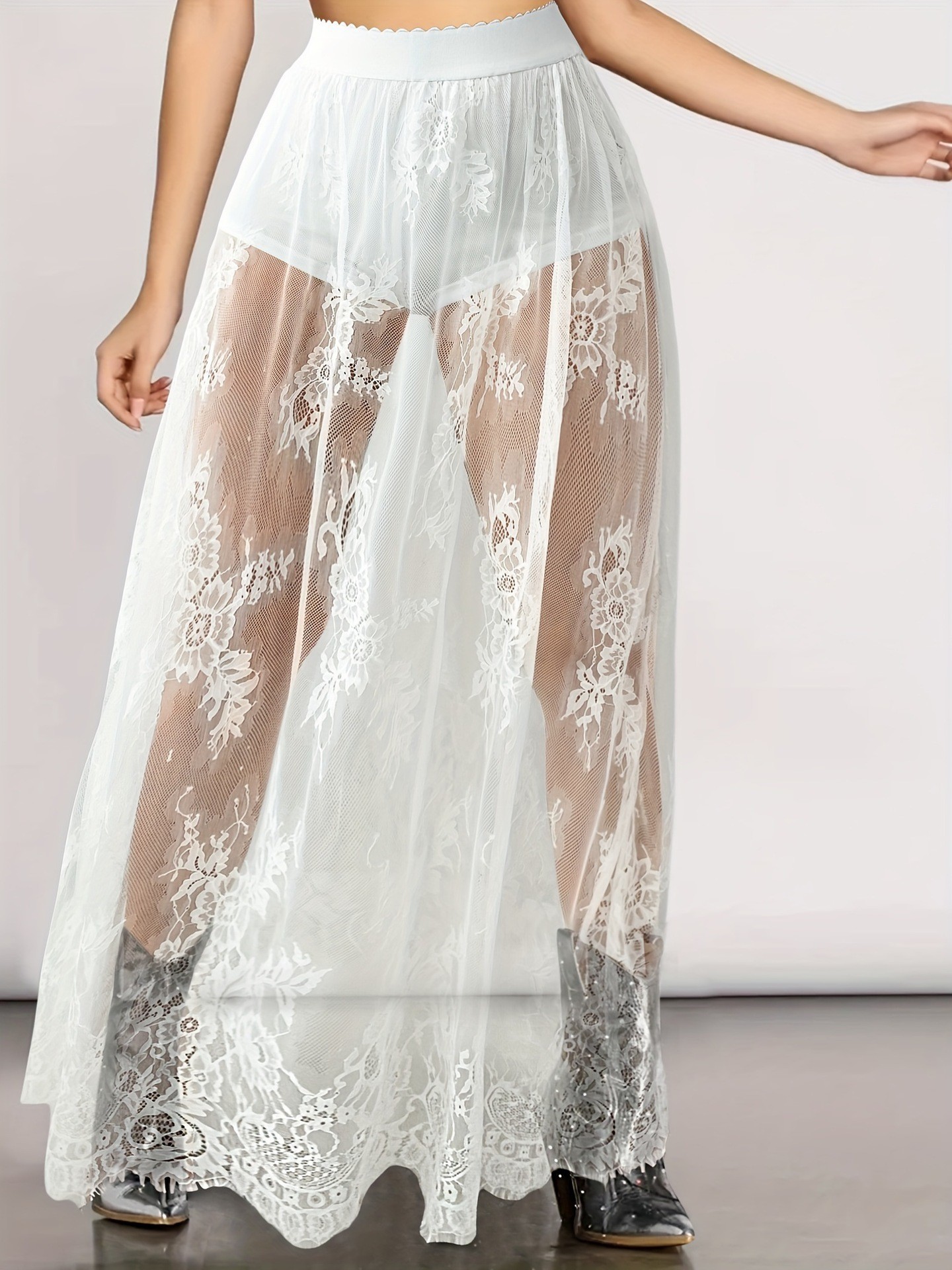 European and American Women’s Summer New Dark Gothic Lace Sheer Skirt Long Dress Gothic Hot Trend