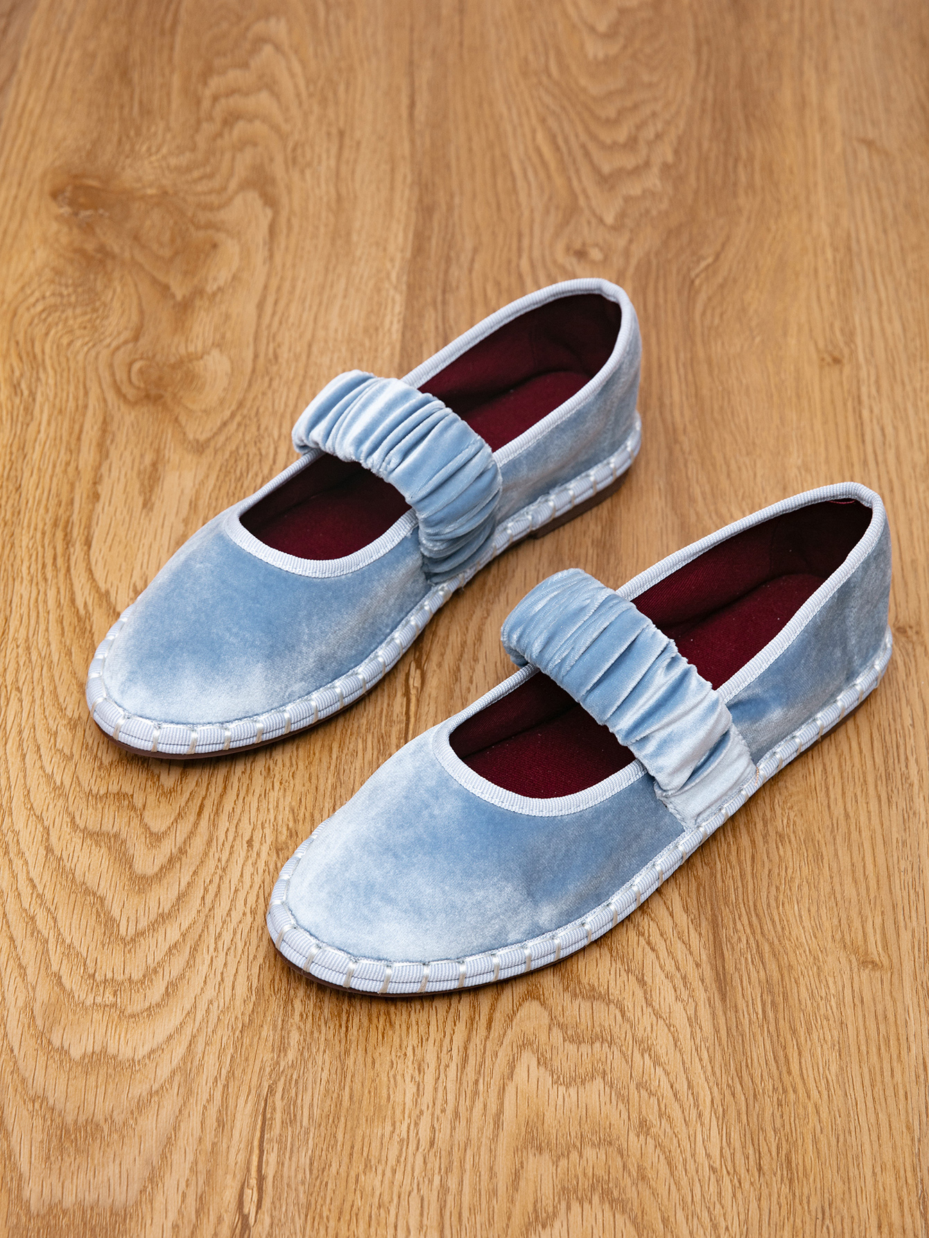 Haze blue suede pleated with Mary Jane shoes women's round head flat bottom soft bottom lazy single shoes