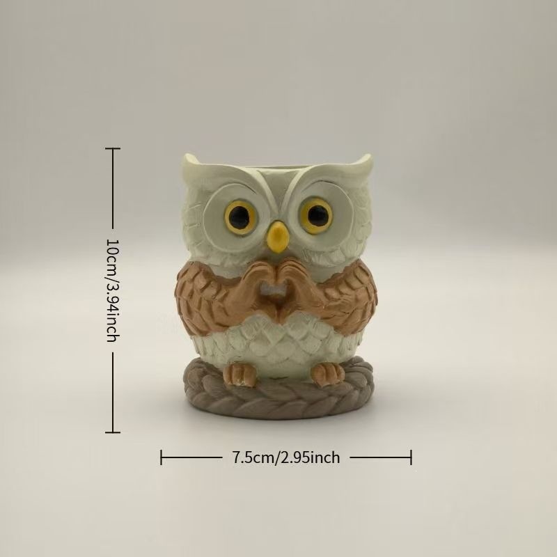 跨境新品Owl Pen Holder比心猫头鹰笔筒摆件桌面收纳笔架家居装饰