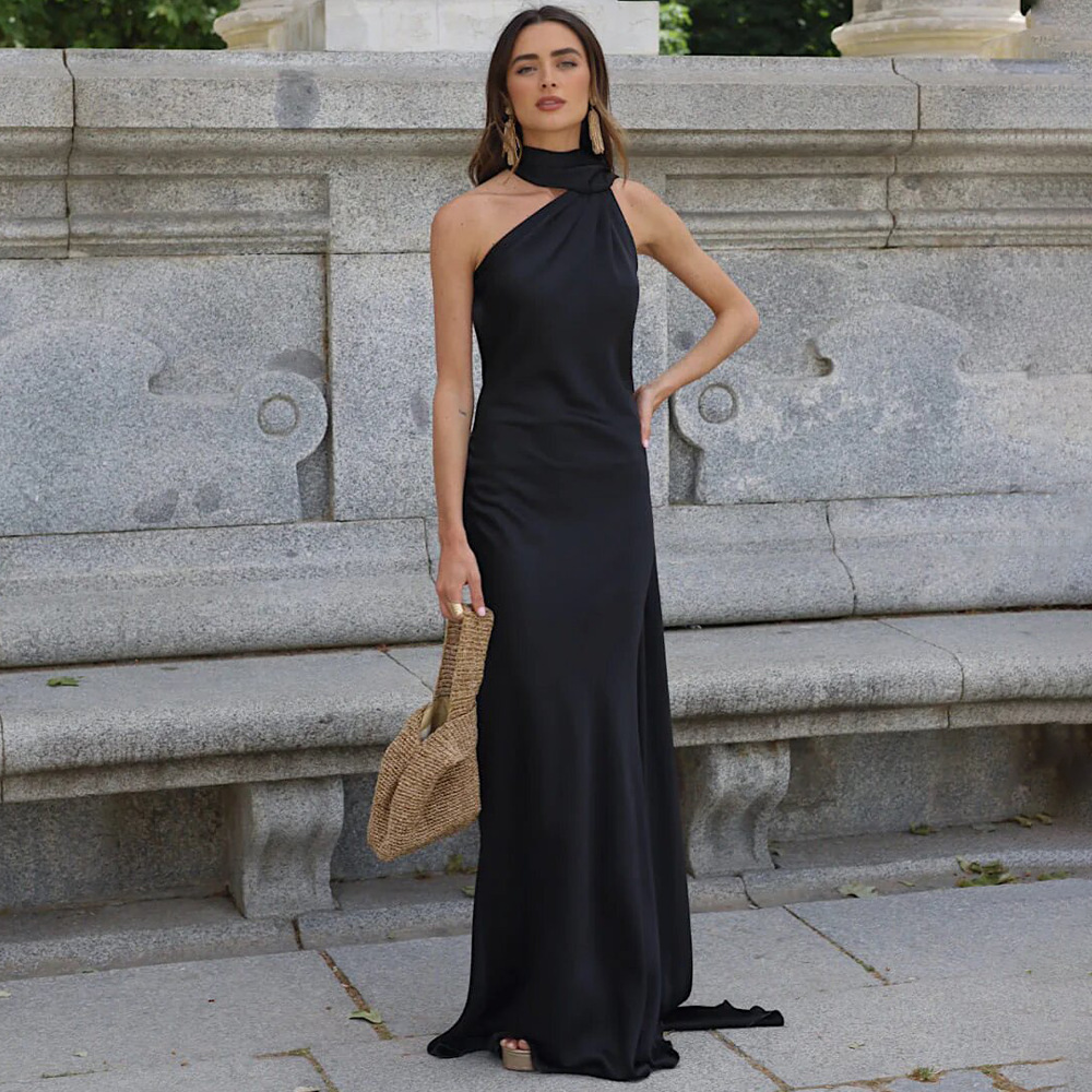 European and American style new elegant foreign trade Women's ribbon dress fashion sexy backless hot-selling slim-fit dress