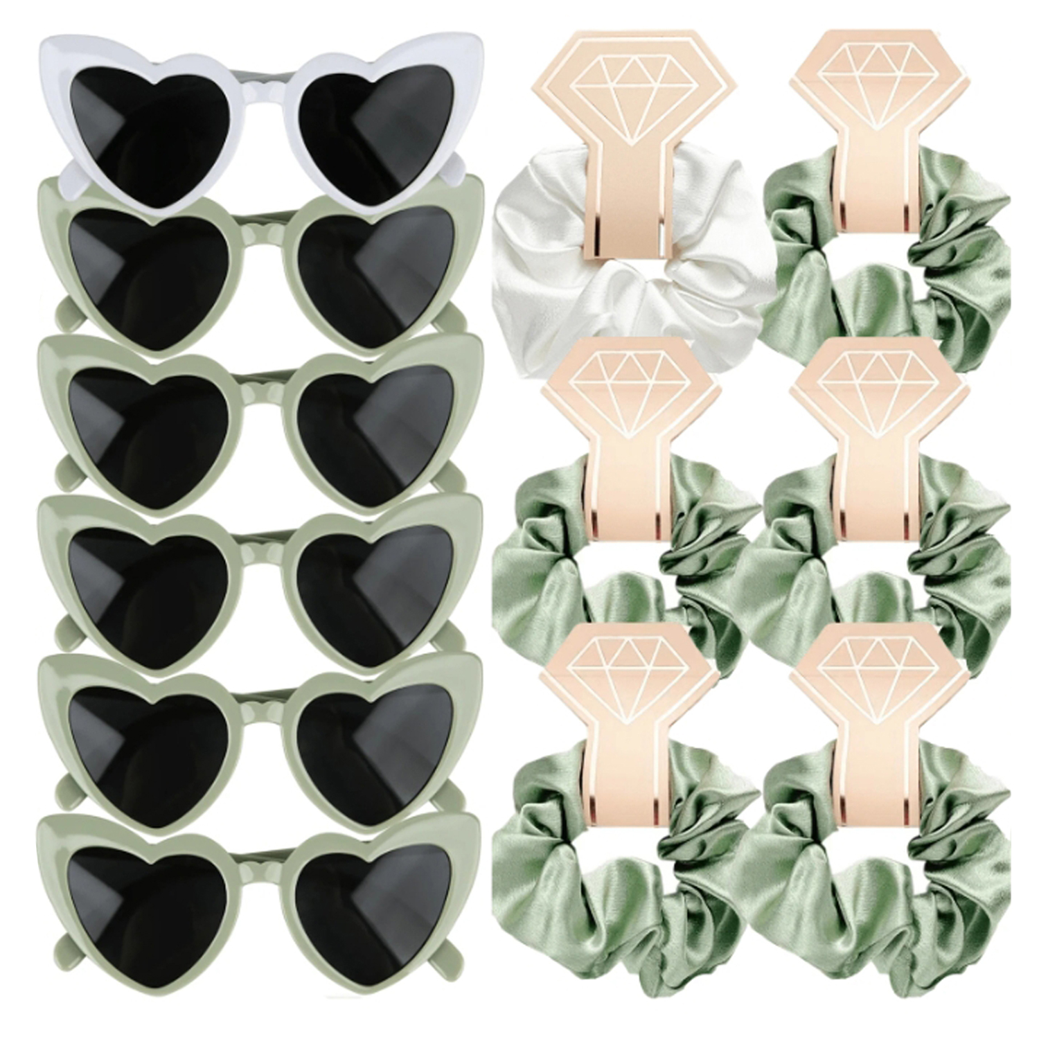 Heart Shaped Glasses and Satin Scrunchies Set for Women, Wedding Party Favors, Bridal Party Gifts, Bachelorette Party Favors, Party Glasses and Scrunchies for Bridal Wedding Party, Birthday Party