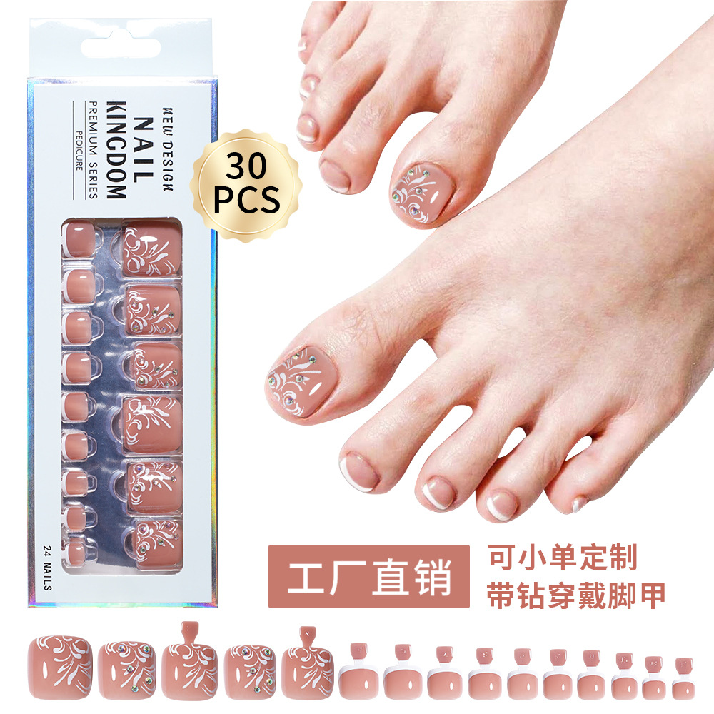 跨境法式穿戴甲脚指甲简约百搭可拆卸预制美甲高级感假指甲片批发
