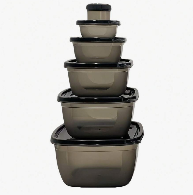 六件装带盖密封食品保鲜盒，防漏可堆叠，不含 BPA，可微波冷冻，厨房备餐收纳盒