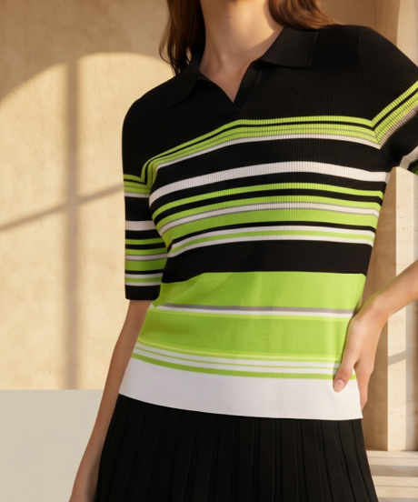 美式 Preppy Style 条纹 Polo 衫 坑条肌理透气针织上衣 春夏百搭款
