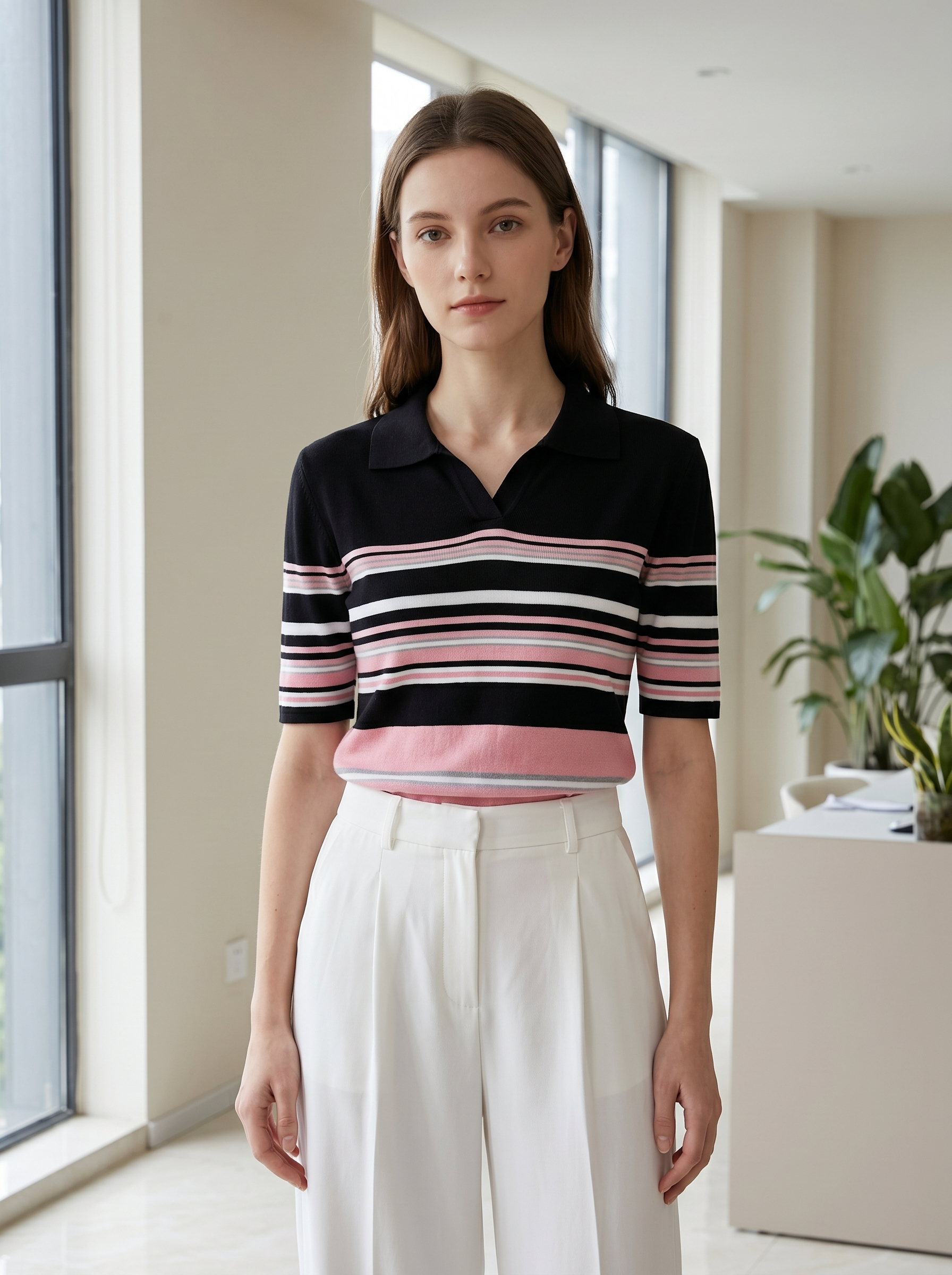 美式 Preppy Style 条纹 Polo 衫 坑条肌理透气针织上衣 春夏百搭款