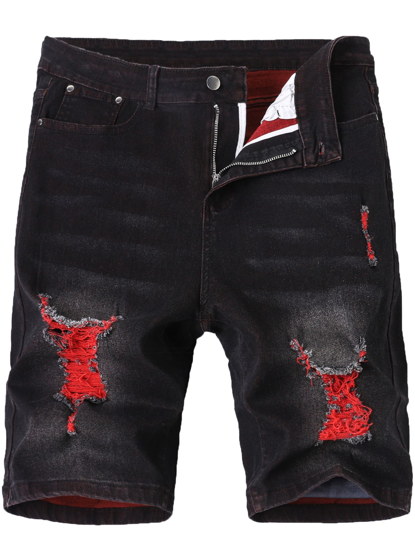 Men's denim shorts stretch multi-craft black shorts holes fashion all-match wear-resistant pants summer