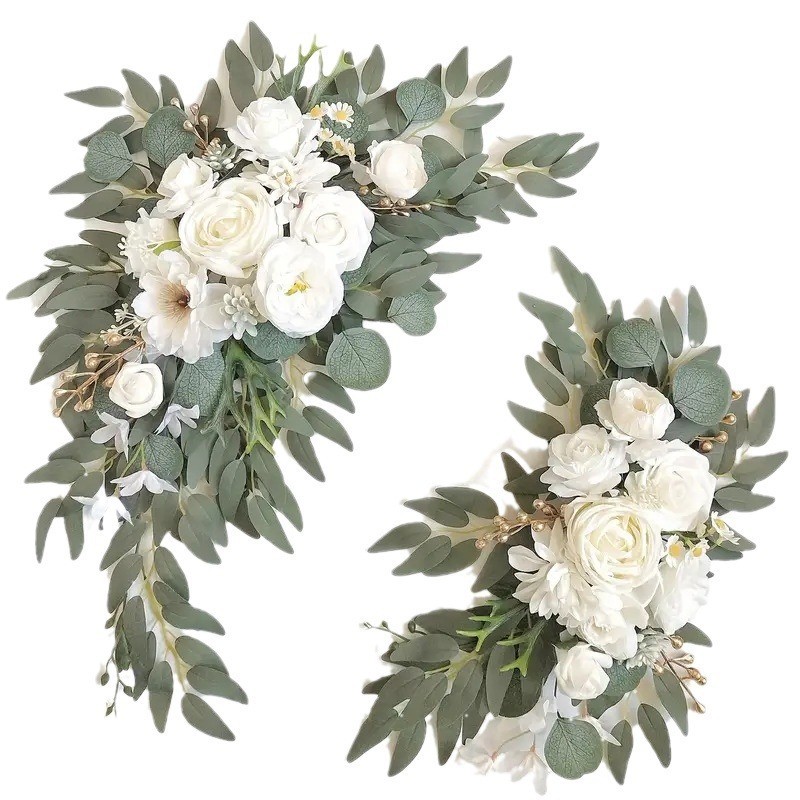 Cross-border Bestseller: Chair Back Flower 2026 Artificial Flower Bouquet, High-End Wedding Decorative Flower Arch for Stairs, Party and Wedding Flowers