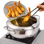 Stainless steel Japanese tempura Fryer visible oil temperature household Fryer non-stick fryer oil filter cover