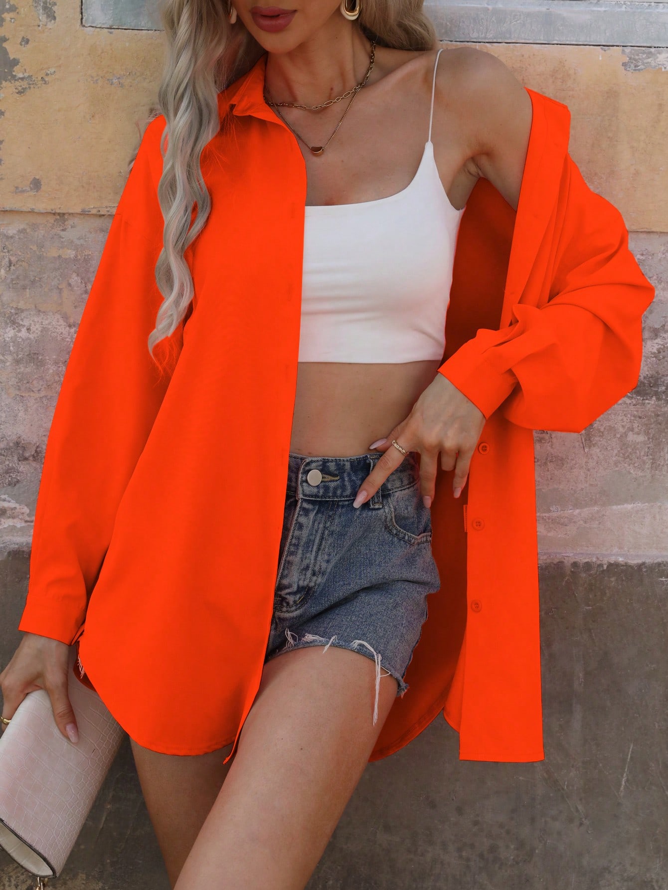 Solid color off-shoulder shirt women's autumn loose long sleeve shirt