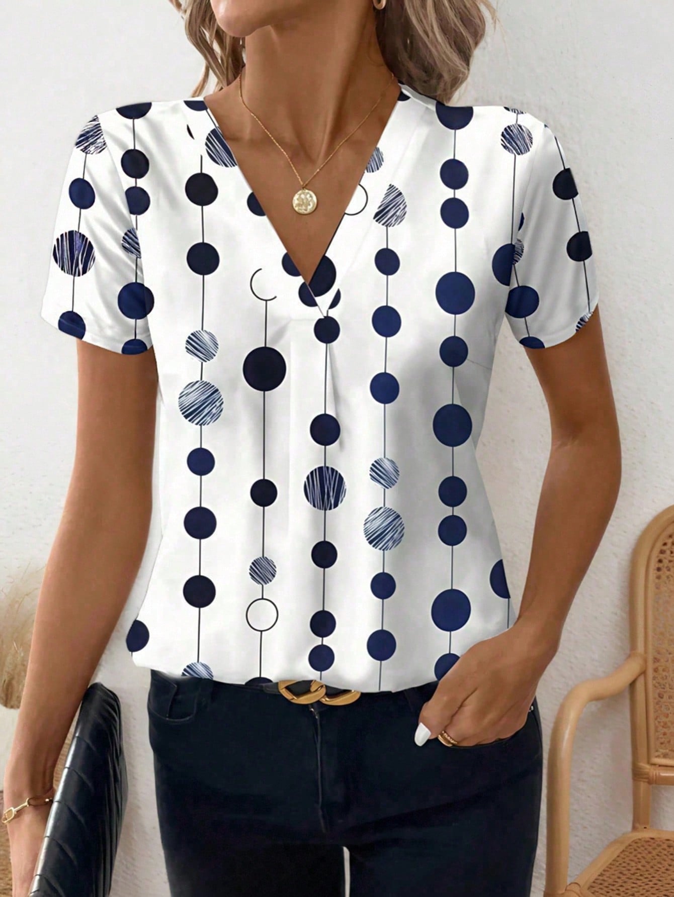 Floral polka dot printed shirt Women's commuting holiday all-match loose shirt