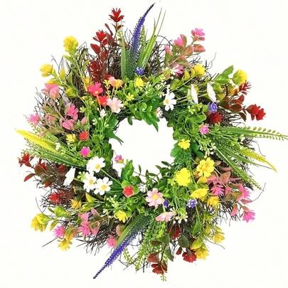 跨境爆款德州野花花环春夏前门装饰花环仿真户外庭院门挂摄影道具