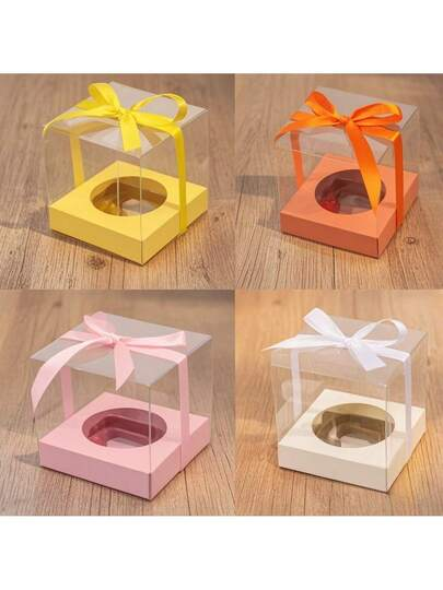Cross-border macaron-color card transparent cupcake packaging box, single-unit muffin and egg tart baking dessert takeout box.
