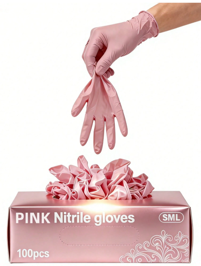 Cross-border distribution of 100 bags of pink disposable nitrile gloves for household cleaning, kitchen washing, dishes and catering