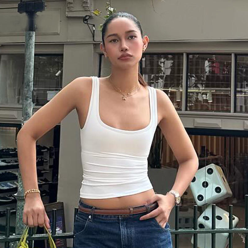 跨境女装春夏新款时尚辣妹风纯色无袖方领内搭打底小背心运动上衣