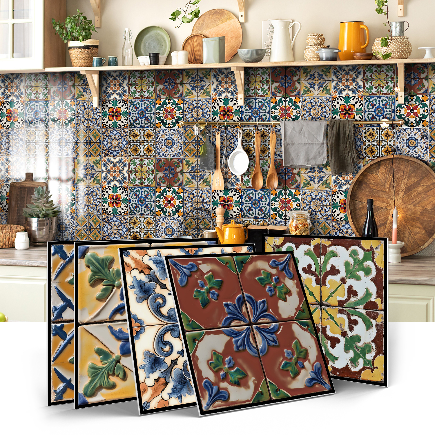 Retro ethnic style self-adhesive wall stickers high gloss mirror effect easy to clean oil stain resistant strong adhesive adhesive does not damage the wall cross-border e-commerce hot goods supply