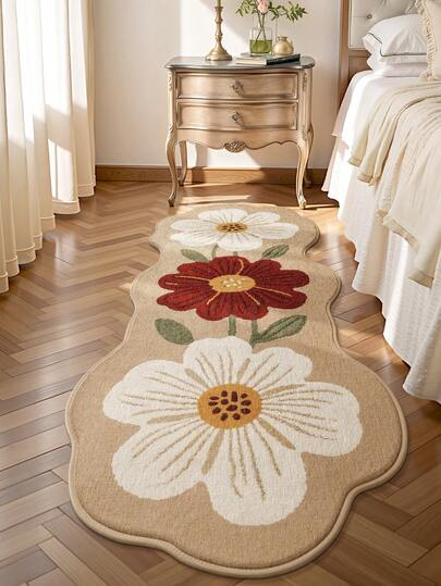 Retro irregular floral faux cashmere rug, home bedroom bedside rug, bay window rug, American-style living room carpet—drop shipping available.